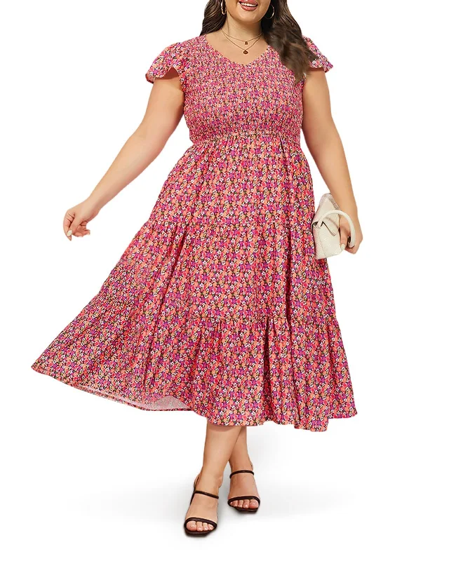 Plus Size Maxi Dress V Neck for Summer - Multi Chic Button-Up Maxi Dress