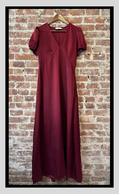 Puff-Sleeve Maxi Dress – Dark Red Comfortable Bohemian Maxi Dress