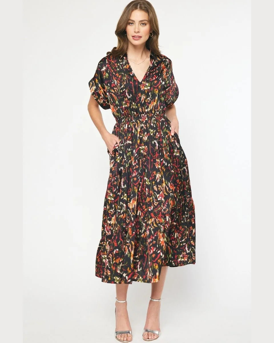 Printed Short Sleeve Collared Maxi Dress Fashionable Printed Maxi Dress