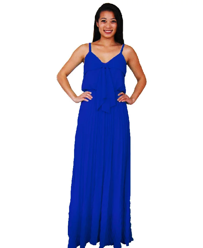 Bow Tie Chest Ruffle Maxi Dress Blue Elegant Maxi Dress with Lace