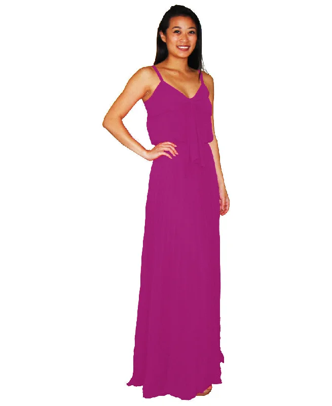 Bow Tie Chest Ruffle Maxi Dress Fuschia Comfortable Cotton Maxi Dress