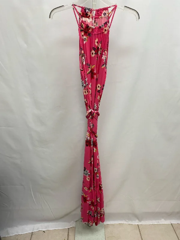 Size Medium LOFT Pink Floral Maxi Dress Cozy Maxi Dress with Slit