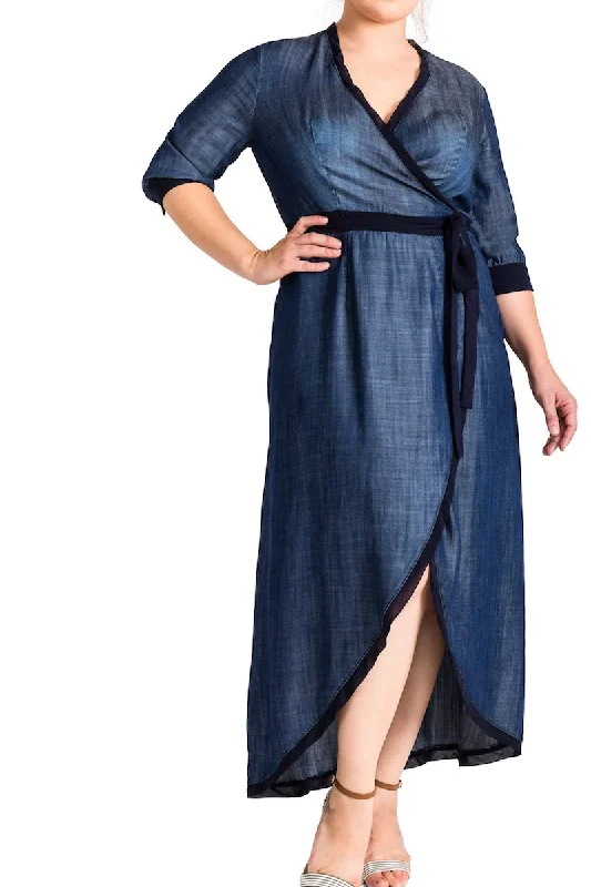 Standards & Practices Elle Denim Maxi Dress Comfortable Ruffle Maxi Dress