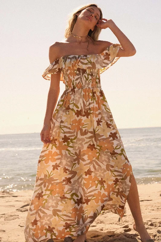 Tropical Blossoms Off-Shoulder Floral Maxi Dress Chic Summer Floral Maxi Dress