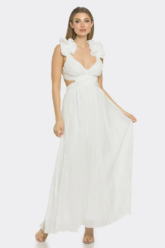 White Off Ruffle Shoulder Maxi Dress Chic Off-Shoulder Maxi Dress