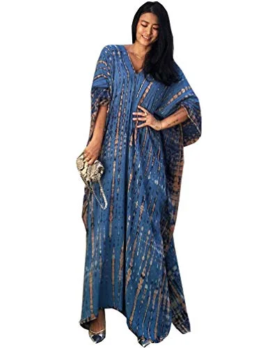 Women Long Tunic Dress Kaftan Maxi Dress Batwing 4-Mar Sleeve Plus Size Summer Dress Fashionable High-Waist Maxi Dress