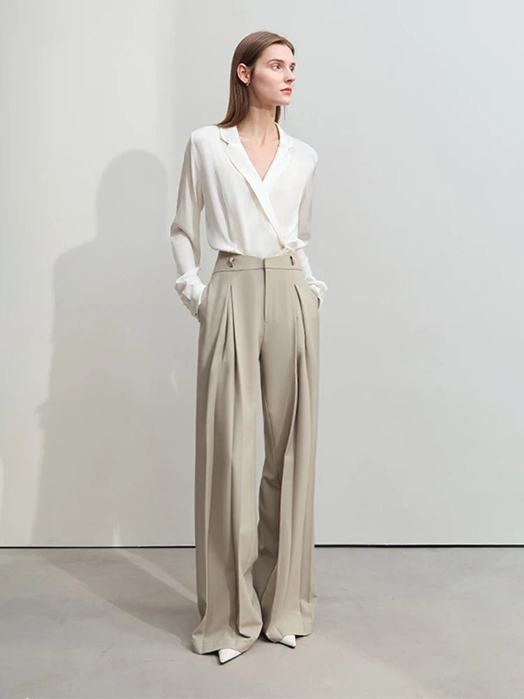 Minimalist Wide-Leg Pleated Pants Classic Stretch Pants