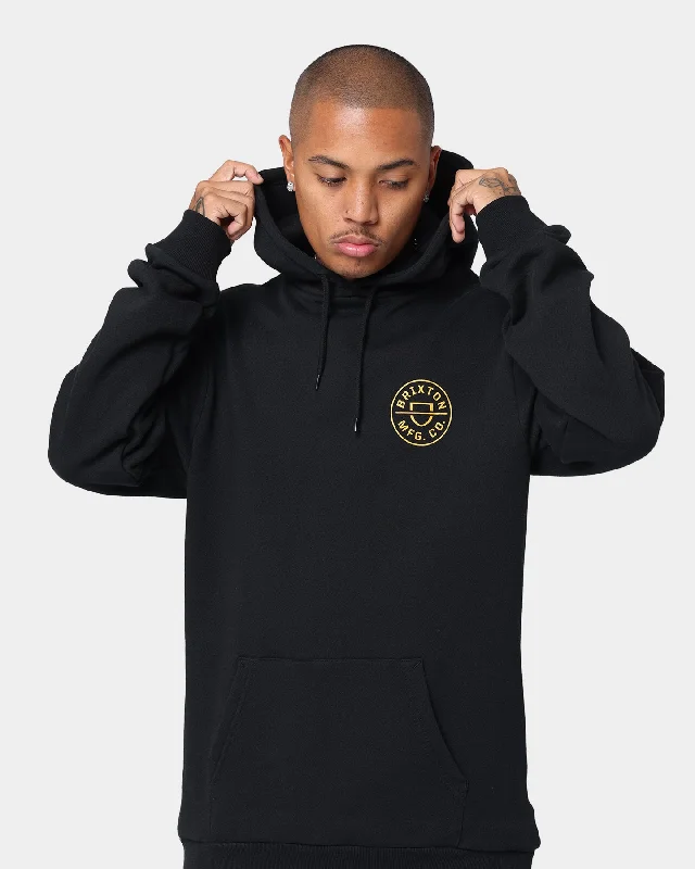 Brixton Crest II Pull Over Hoodie Black/Gold Hoodie with Relaxed Fit Easy Casual