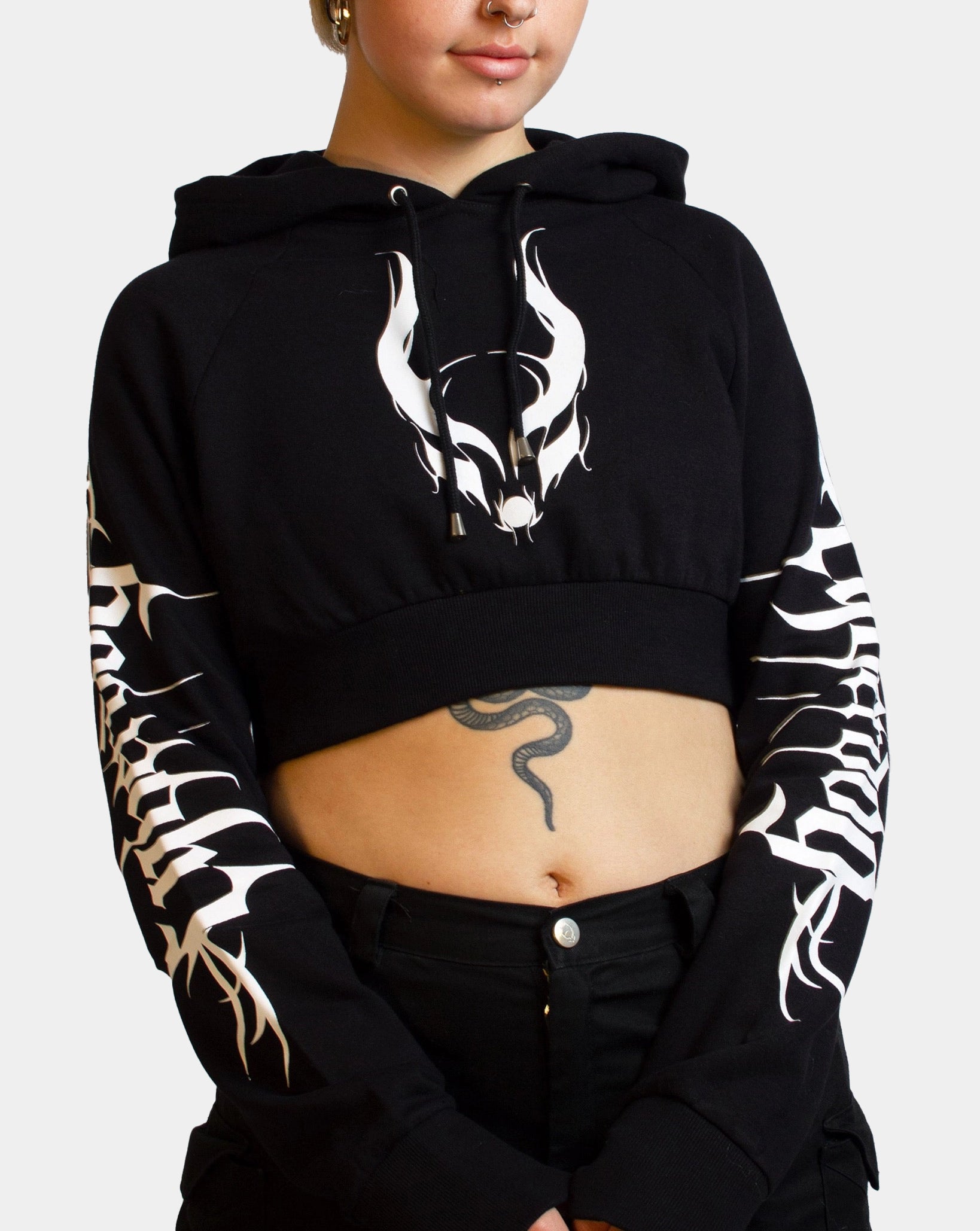 CROPPED HOODIE CYBERLUX Hoodie with Monochrome Minimalist Simple