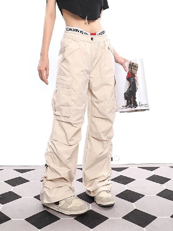 Juliette Solid Color Drawstring Straight Leg High Waist Pleated Cargo Pants Elegant Wool Trousers Juliette Solid Color Drawstring Straight Leg High Waist Pleated Cargo Pants Elegant Wool Trousers