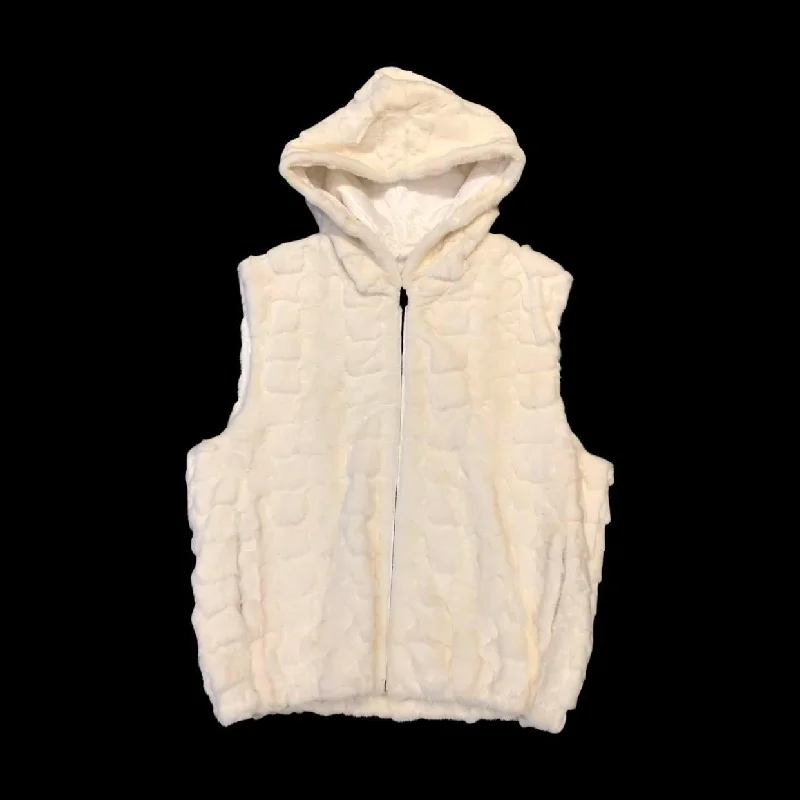 Kashani White Diamond Cut Mink Fur Hooded Vest Zip Hoodie Drawstring Kangaroo Pocket Kashani White Diamond Cut Mink Fur Hooded Vest Zip Hoodie Drawstring Kangaroo Pocket