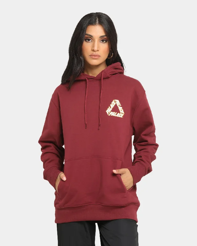 Palace P3 Team Hoodie Wine Hoodie with Raw Hem Edgy Unfinished