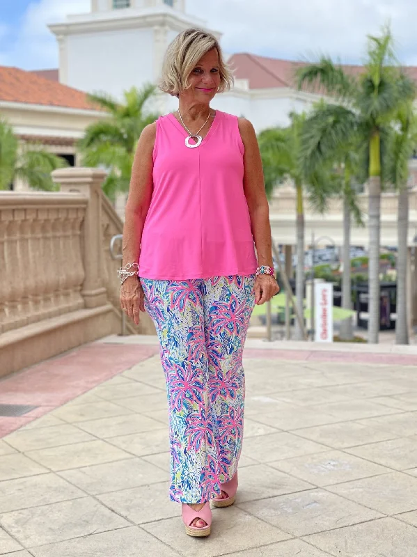 PINK PALM TREE PALAZZO PANT Relaxed Linen Pants