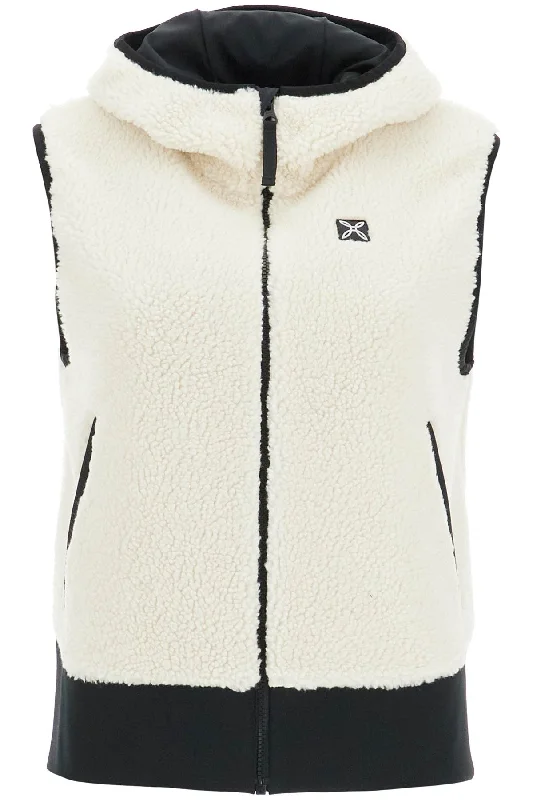 Sherpa Hooded Vest With Hoodie with Hem Elastic Stretchable Comfortable