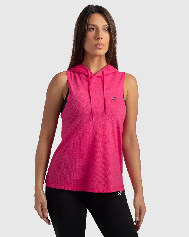Sleeveless Hoodie in Pink Hoodie with Drawcord Adjustable Secure