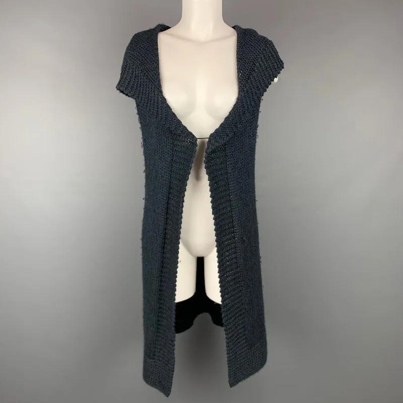 THEORY Size S Navy Knitted Alpaca / Silk Oversized Hooded Vest Hoodie with Metallic Shiny Futuristic