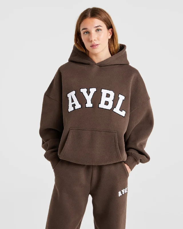Varsity Oversized Hoodie - Brown Hoodie with Puffed Sleeves Voluminous Trendy