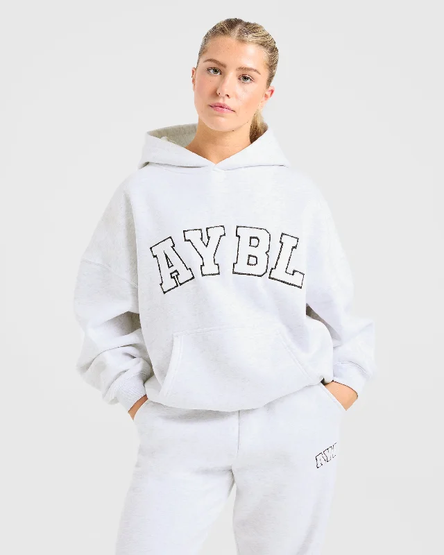 Varsity Oversized Hoodie - Heather Grey Hoodie with Hem Fringe Bohemian Relaxed