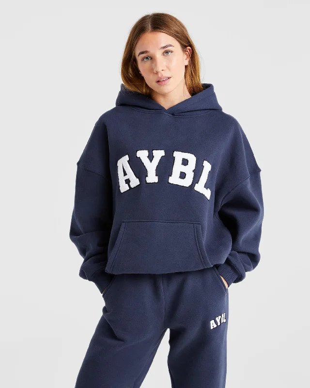 Varsity Oversized Hoodie - Navy Hoodie with Pastel Soft Subtle