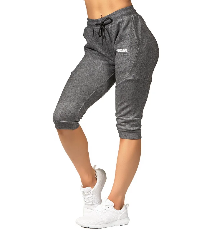 Womens Fusion 3/4 Gym Pants - Carbon Grey Stylish Elastic Waist Pants