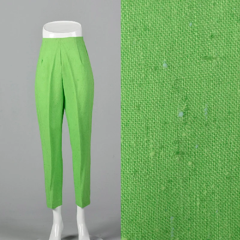 1960s Bright Green Cigarette Pants High-Waist Yoga Pants
