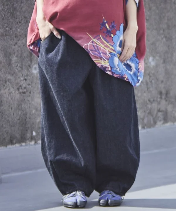 IBARA Denim Wide MONPE Pants Classic Pleated Pants