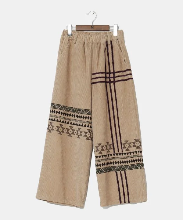 Embroidered Corduroy Pants Soft Stretch Pants