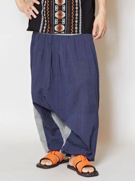 Bi Color Unisex Harem Pants Comfortable Pleated Pants