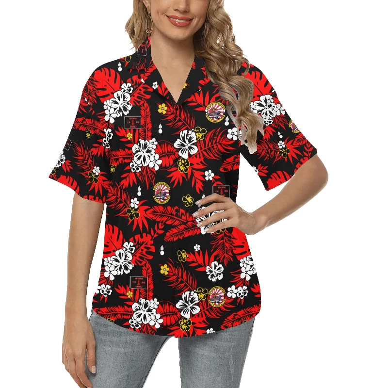 35 MXS AMMO Black Red and White Womens Hawaiian Shirt Fitted T-Shirt Seamless Stretchy