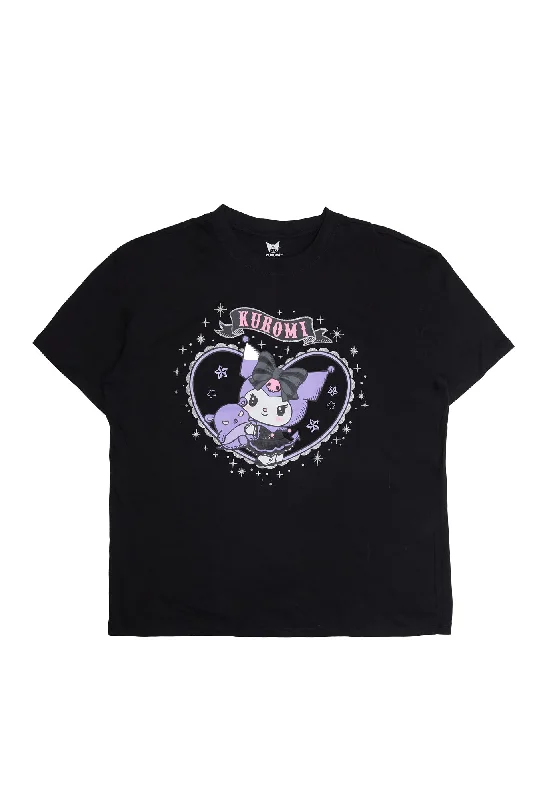 Kuromi Heart Graphic Glitter Relaxed Tee Print Jacquard Patchwork