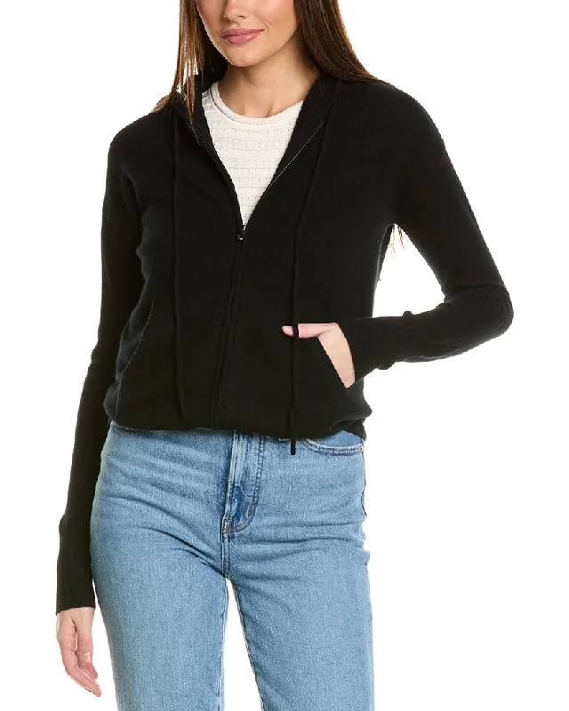 Amicale Cashmere Easy Zip Cashmere Hoodie Hoodie with Hem Applique Textured Unique