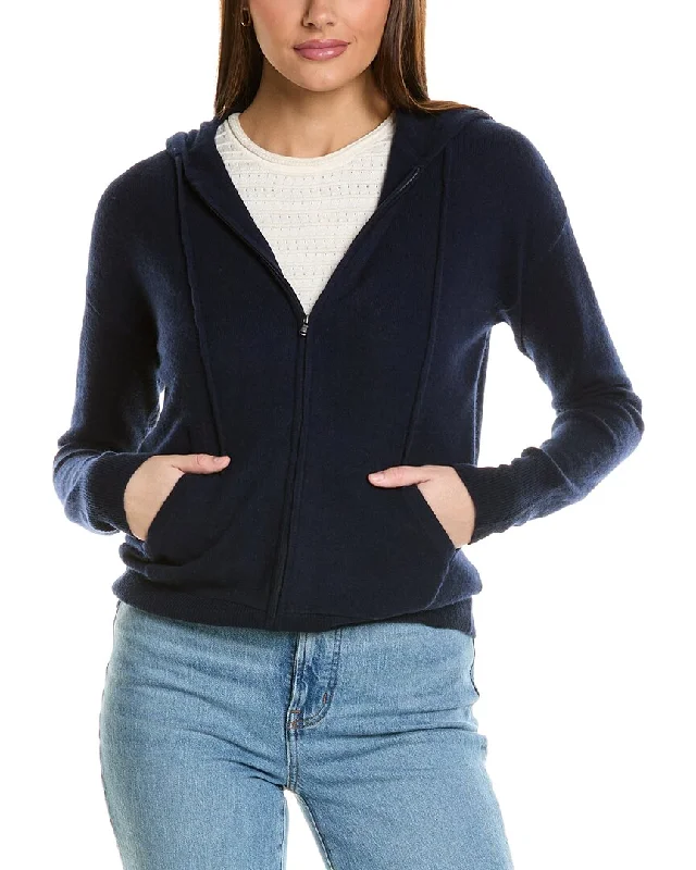 Amicale Cashmere Easy Zip Cashmere Hoodie Hoodie with Hood Adjustable Protection