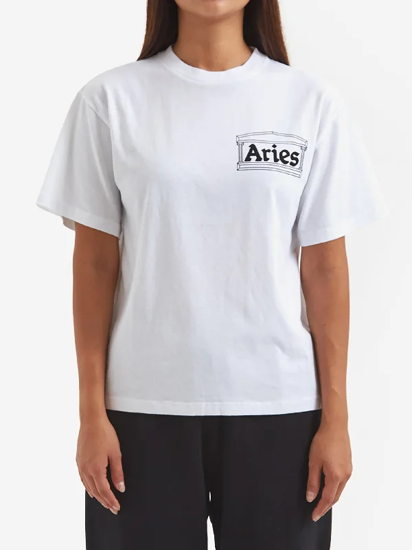 Aries Temple Short Sleeve T-Shirt W - White Cotton Fabric Linen Fabric Terry Fabric