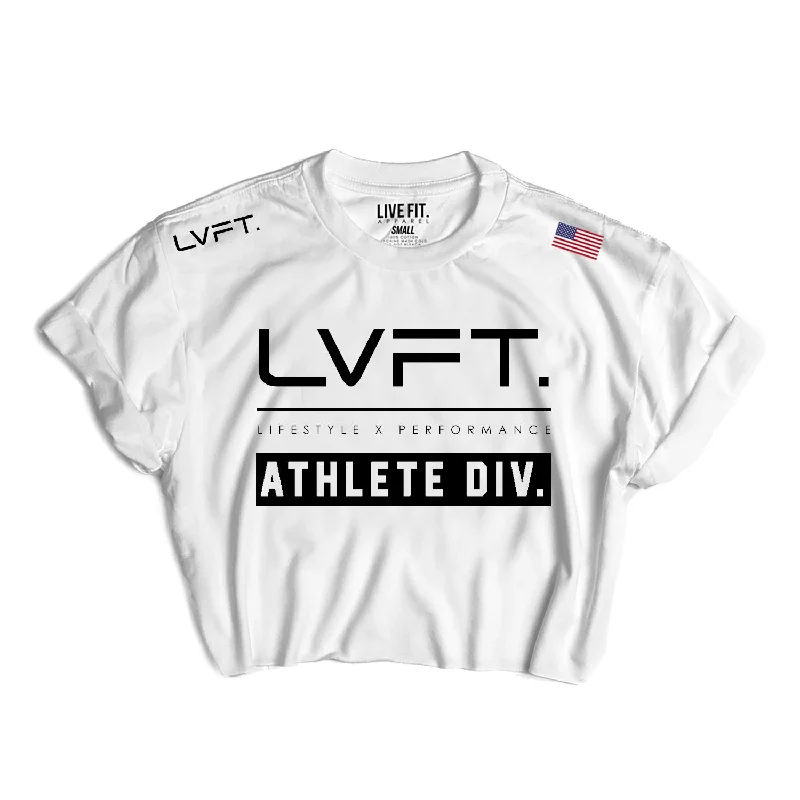 Athlete Division Crop Tee - White Zippered Front Buttoned Front Snap Front