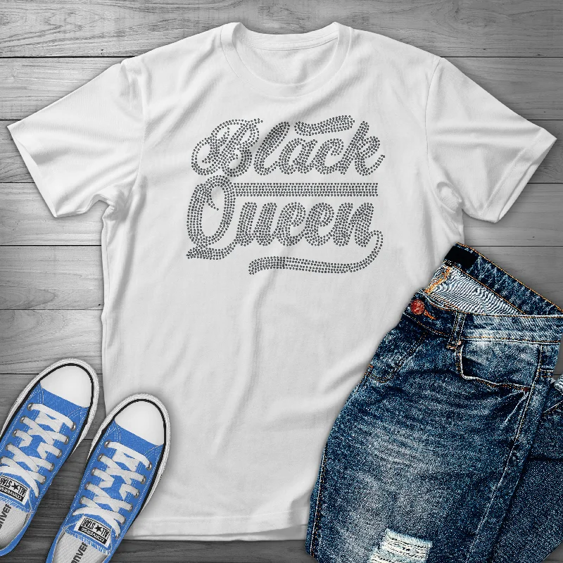 BLACK QUEEN RHINESTONE T-SHIRT Houndstooth Herringbone Solid