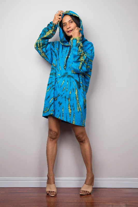 Blue Tie Dye Hoodie Hoodie with Emblem Brand Identity