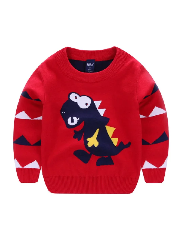 hoombox Cartoon Dinosaur Boys' T-Shirt Warm Sweater Boxy Fit Fitted Loose