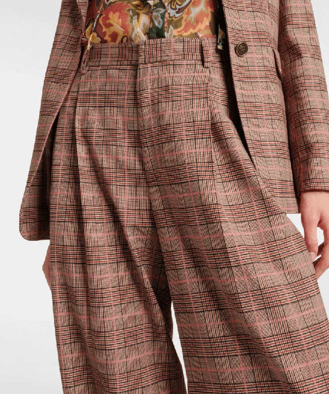 Checked high-rise wide-leg pants Formal Linen Trousers
