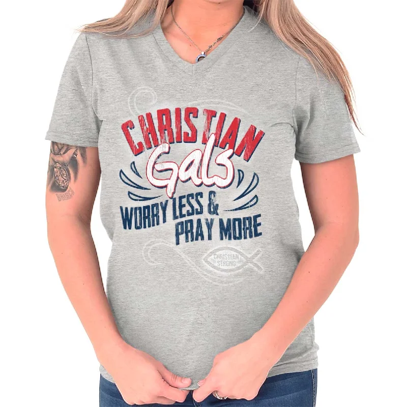 Christian Gals V-Neck T Shirt Fleece Fabric Down Fabric Feather Fabric