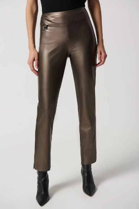 Joseph Ribkoff Bronze Metallic Faux Leather Slim Fit Pull-On Pants Style 234257 Comfy Athletic Pants