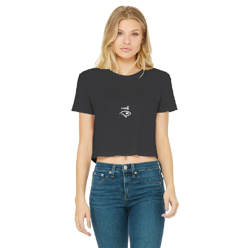 Corina K Collection Classic Women's Cropped Raw Edge T-Shirt Embroidered Appliqued Beaded