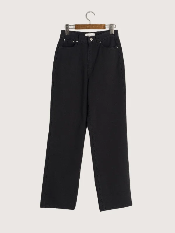 Cotton Twill Denim Pants Trendy High-Waist Trousers