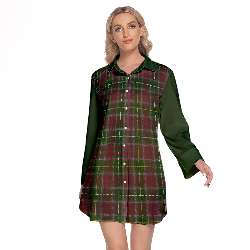 Crosbie Tartan Women's Lapel Shirt Dress With Long Sleeve Fleece Nylon Spandex