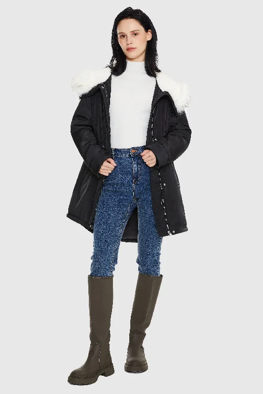 Fleece Lined Hooded Winter Parka Hoodie with Stripes Bold Sporty