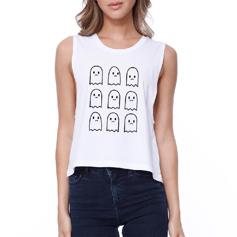 Ghosts Crop Tee Sleeveless Shirt For Halloween Junior Tank Top Fashionable Trendy Casual