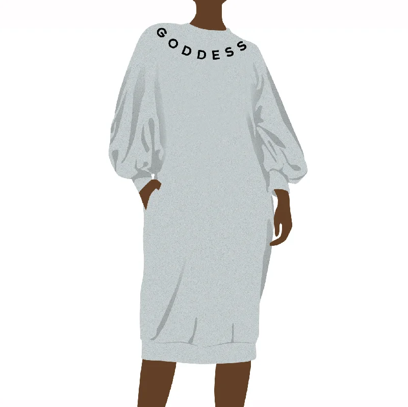 Goddess Bubble Sleeve Sweatshirt Dress Terry Blend Velvet Blend Canvas Blend