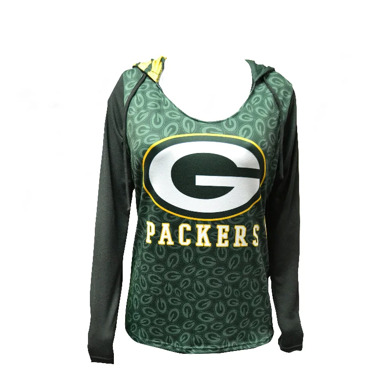 Green Bay Packers Dynamic Women's Hooded Top Hoodie with Front Slit Layering Stylish Green Bay Packers Dynamic Women's Hooded Top Hoodie with Front Slit Layering Stylish