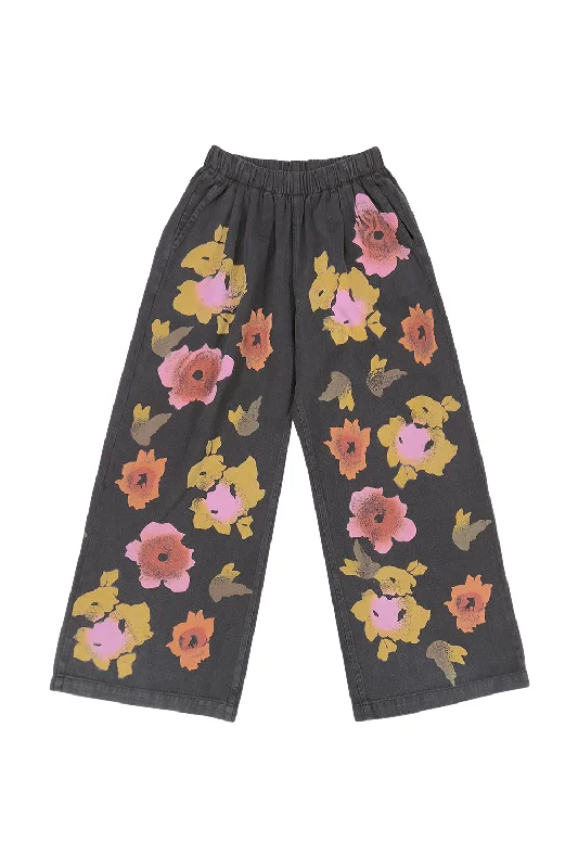 Floral Twill Disco Pant Comfortable Wide-Leg Pants