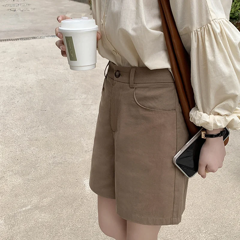 solid color casual five pants female summer loose high waist straight shorts tide Formal Wide-Leg Pants solid color casual five pants female summer loose high waist straight shorts tide Formal Wide-Leg Pants
