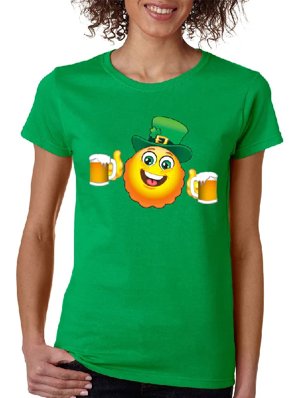 Irish smiling Emoji ST patricks women t-shirt Anti-Pilling Machine Wash Handmade